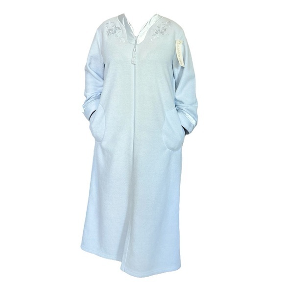 Miss Elaine Long Robe with Long Sleeves, Blue, Medium